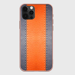 Чехол для iPhone 12 Pro Max Кожа серая оранжевая, цвет: 3D-светло-розовый