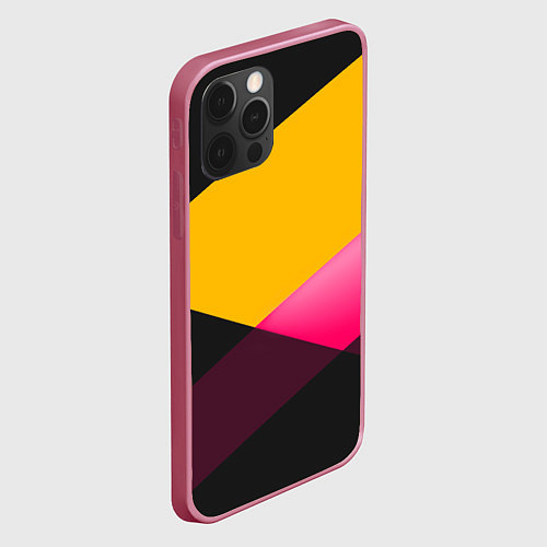Чехол iPhone 12 Pro Max Желто-розовый дизайн на черном фоне / 3D-Малиновый – фото 2