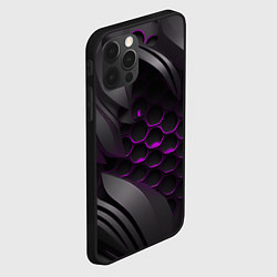 Чехол для iPhone 12 Pro Max Черные объекты с фиолетовой сеткой, цвет: 3D-черный — фото 2