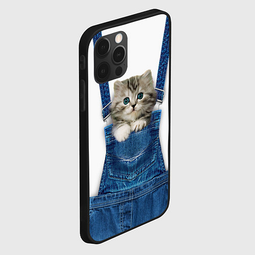 Чехол iPhone 12 Pro Max Котенок в кармане комбинезона / 3D-Черный – фото 2