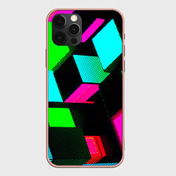 Чехол для iPhone 12 Pro Max Неоновые светящиеся кубики, цвет: 3D-светло-розовый