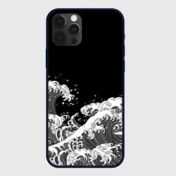 Чехол для iPhone 12 Pro Max Японские волны на темном фоне, цвет: 3D-черный