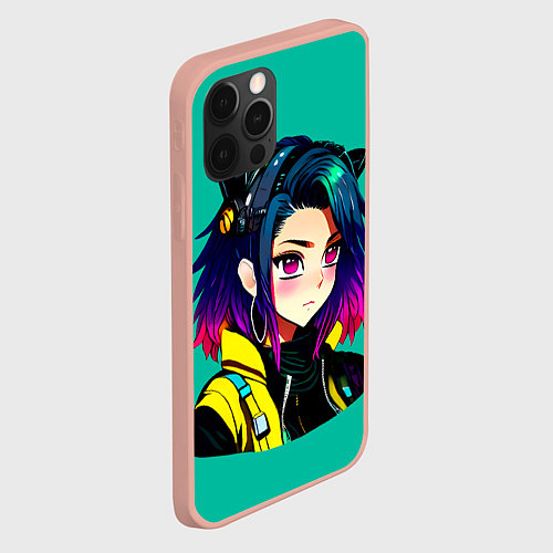 Чехол iPhone 12 Pro Max Anime Cyberpunk Girl / 3D-Светло-розовый – фото 2