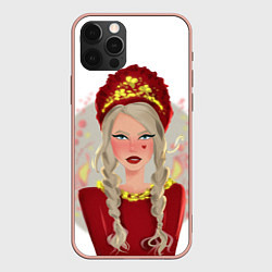 Чехол iPhone 12 Pro Max Девушка с косичками в красном кокошнике