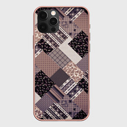 Чехол для iPhone 12 Pro Max Коричневый узор в стиле фолк-пэчворк, цвет: 3D-светло-розовый