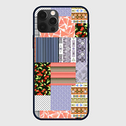 Чехол для iPhone 12 Pro Max Пэчворк из разноцветных лоскутов в оранжевых и сер, цвет: 3D-черный