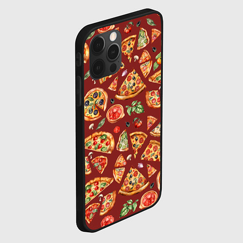 Чехол iPhone 12 Pro Max Кусочки пиццы ассорти - акварельный паттерн / 3D-Черный – фото 2
