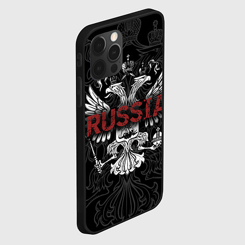 Чехол iPhone 12 Pro Max Герб России с надписью Russia / 3D-Черный – фото 2