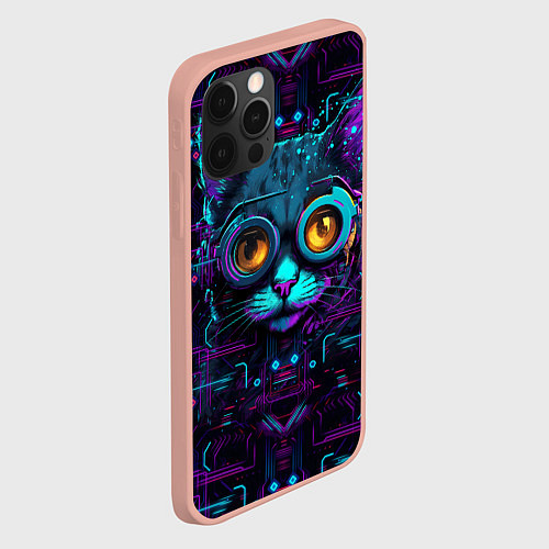 Чехол iPhone 12 Pro Max Cat - cyberpunk style / 3D-Светло-розовый – фото 2