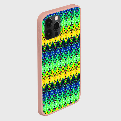 Чехол iPhone 12 Pro Max Разноцветный желто-синий геометрический орнамент / 3D-Светло-розовый – фото 2