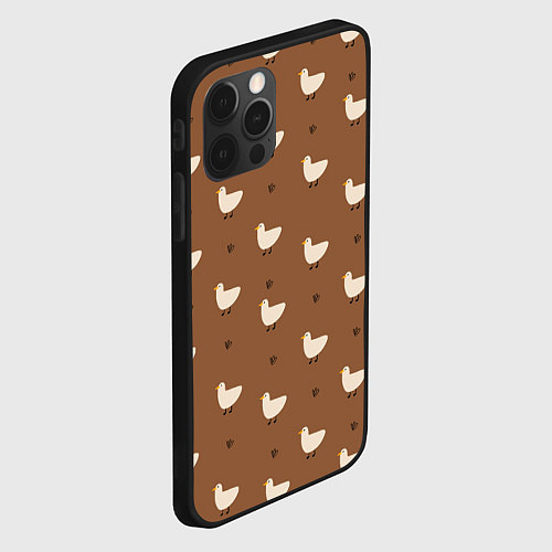 Чехол iPhone 12 Pro Max Гуси и травка - паттерн коричневый / 3D-Черный – фото 2