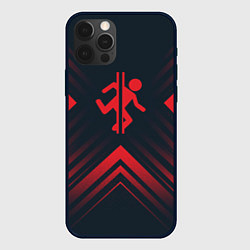 Чехол для iPhone 12 Pro Max Красный символ Portal на темном фоне со стрелками, цвет: 3D-черный