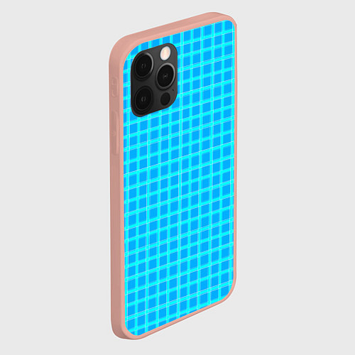 Чехол iPhone 12 Pro Max Небесно голубой узор в клетку / 3D-Светло-розовый – фото 2