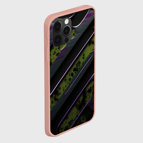 Чехол iPhone 12 Pro Max Текстура с зелеными вставками / 3D-Светло-розовый – фото 2