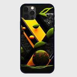 Чехол для iPhone 12 Pro Max Объемные зеленые листья, цвет: 3D-черный
