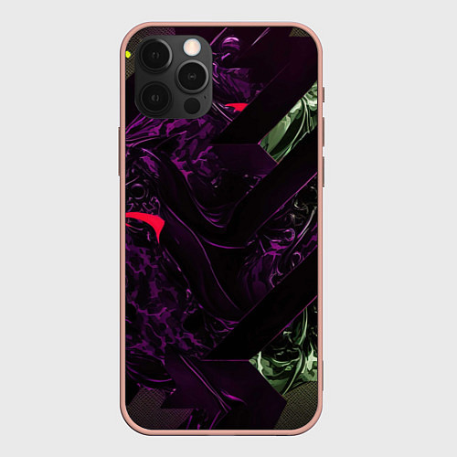 Чехол iPhone 12 Pro Max Фиолетовая текстура с зелеными вставками / 3D-Светло-розовый – фото 1