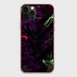 Чехол для iPhone 12 Pro Max Фиолетовая текстура с зелеными вставками, цвет: 3D-светло-розовый