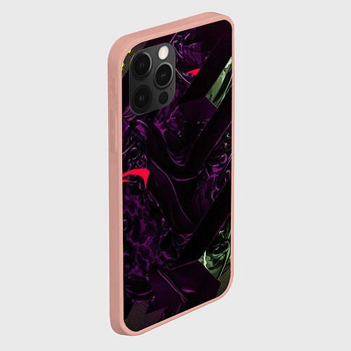 Чехол iPhone 12 Pro Max Фиолетовая текстура с зелеными вставками / 3D-Светло-розовый – фото 2