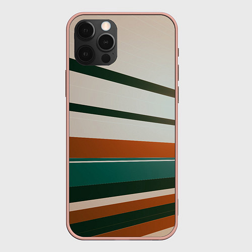 Чехол iPhone 12 Pro Max Абстрактные зелёные и оранжевые линии / 3D-Светло-розовый – фото 1