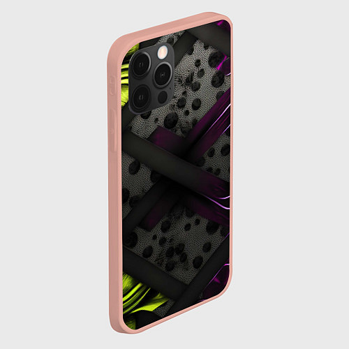 Чехол iPhone 12 Pro Max Темная фиолетовая текстура с листьями / 3D-Светло-розовый – фото 2