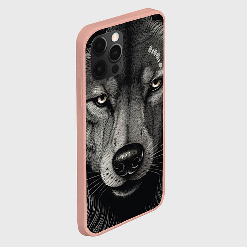 Чехол iPhone 12 Pro Max Волк в стиле тату / 3D-Светло-розовый – фото 2