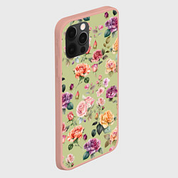 Чехол для iPhone 12 Pro Max Акварельные цветы - паттерн зеленый, цвет: 3D-светло-розовый — фото 2