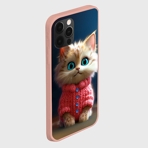 Чехол iPhone 12 Pro Max Котик в розовом свитере / 3D-Светло-розовый – фото 2