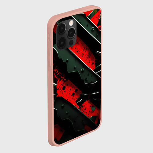 Чехол iPhone 12 Pro Max Черные плашки на красном фоне / 3D-Светло-розовый – фото 2