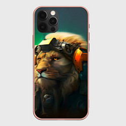 Чехол для iPhone 12 Pro Max Лев Киберпанк, цвет: 3D-светло-розовый