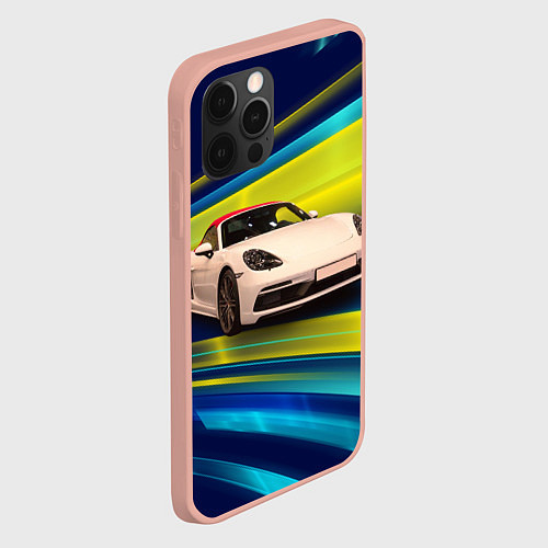 Чехол iPhone 12 Pro Max Спорткар Porsche в движении / 3D-Светло-розовый – фото 2