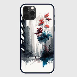 Чехол для iPhone 12 Pro Max Московская улица и цветы - коллекция Бело-сине-кра, цвет: 3D-черный