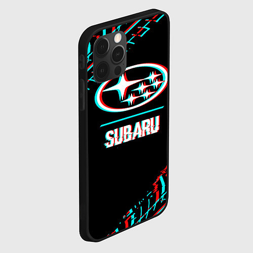 Чехол iPhone 12 Pro Max Значок Subaru в стиле glitch на темном фоне / 3D-Черный – фото 2