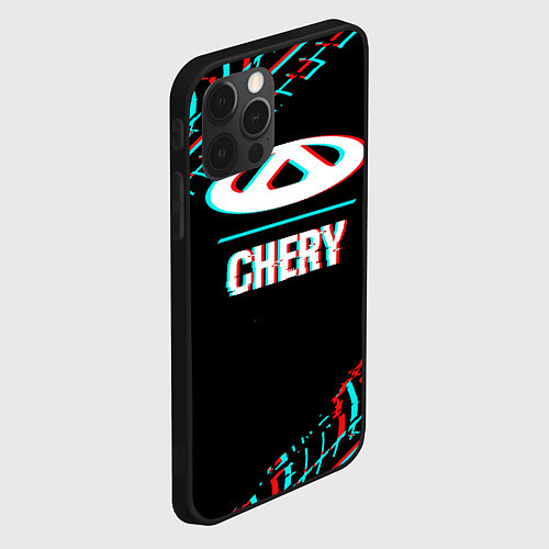 Чехол iPhone 12 Pro Max Значок Chery в стиле glitch на темном фоне / 3D-Черный – фото 2