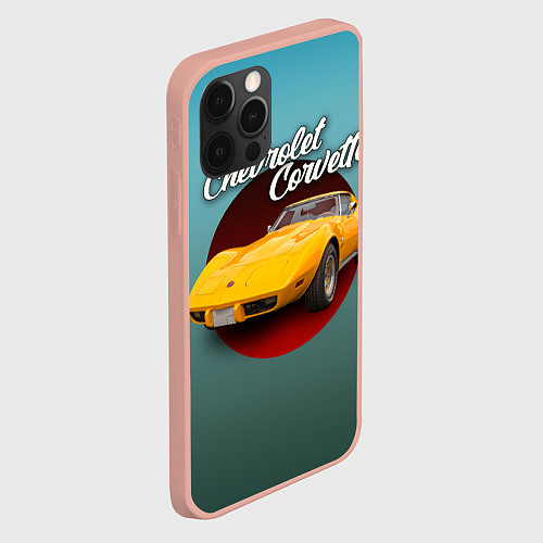 Чехол iPhone 12 Pro Max Классический спорткар Chevrolet Corvette Stingray / 3D-Светло-розовый – фото 2