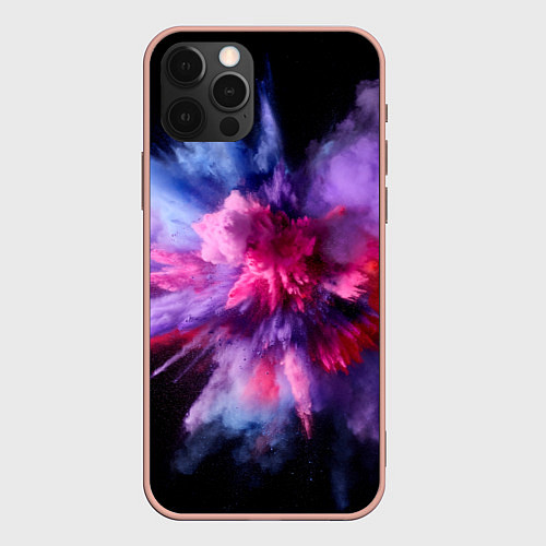 Чехол iPhone 12 Pro Max Фиолетовый с белым паттерн / 3D-Светло-розовый – фото 1