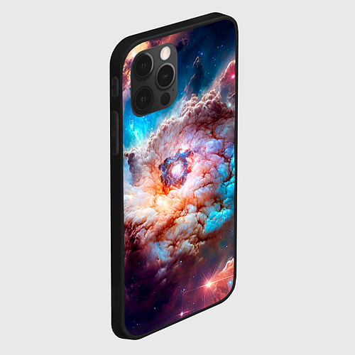 Чехол iPhone 12 Pro Max Небула в космосе в голубо-розовых тонах - нейронна / 3D-Черный – фото 2