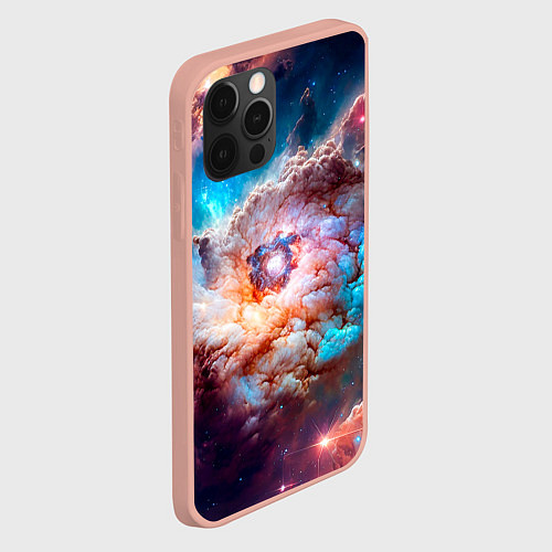 Чехол iPhone 12 Pro Max Небула в космосе в голубо-розовых тонах - нейронна / 3D-Светло-розовый – фото 2