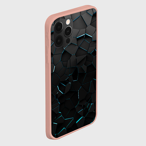 Чехол iPhone 12 Pro Max Плиты с синей неоновой подсветкой / 3D-Светло-розовый – фото 2