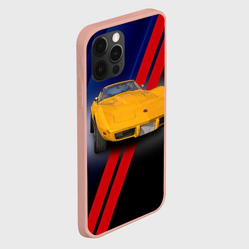 Чехол iPhone 12 Pro Max Классический спорткар Chevrolet Corvette Stingray / 3D-Светло-розовый – фото 2