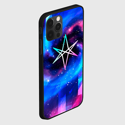 Чехол iPhone 12 Pro Max Bring Me the Horizon неоновый космос / 3D-Черный – фото 2