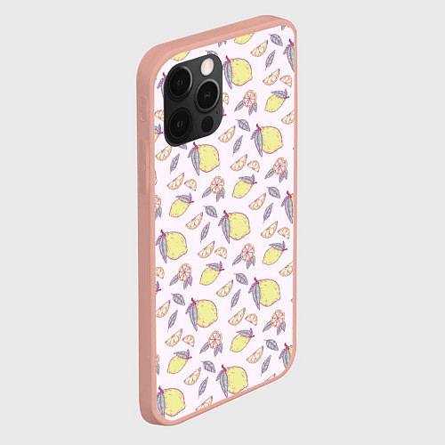 Чехол iPhone 12 Pro Max Лимоны паттерн / 3D-Светло-розовый – фото 2