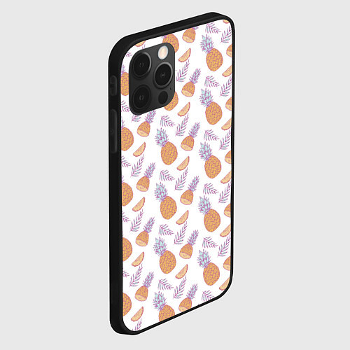 Чехол iPhone 12 Pro Max Ананасы паттерн / 3D-Черный – фото 2