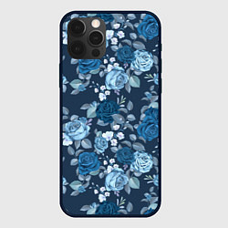 Чехол для iPhone 12 Pro Max Голубые розы паттерн, цвет: 3D-черный