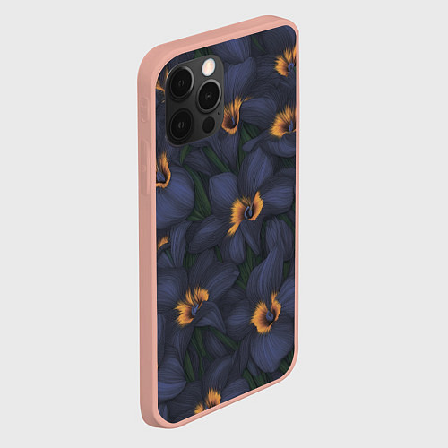 Чехол iPhone 12 Pro Max Темно-синие цветы / 3D-Светло-розовый – фото 2