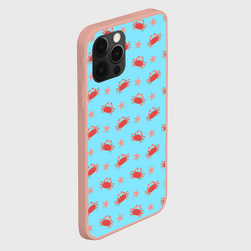 Чехол iPhone 12 Pro Max Летний паттерн с крабами и морскими звездами / 3D-Светло-розовый – фото 2