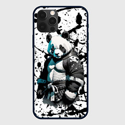 Чехол для iPhone 12 Pro Max Panda samurai on the background of blots, цвет: 3D-черный