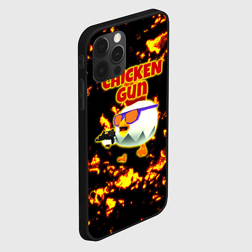 Чехол iPhone 12 Pro Max Chicken Gun на фоне огня / 3D-Черный – фото 2