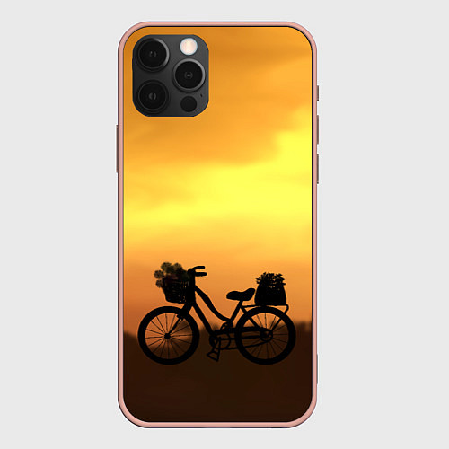 Чехол iPhone 12 Pro Max Велосипед на закате / 3D-Светло-розовый – фото 1