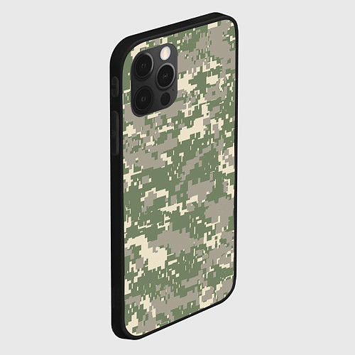 Чехол iPhone 12 Pro Max Зелено - серый камуфляж / 3D-Черный – фото 2