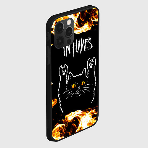 Чехол iPhone 12 Pro Max In Flames рок кот и огонь / 3D-Черный – фото 2